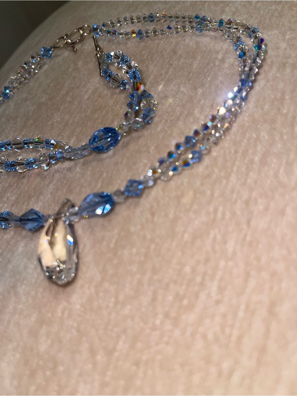 Crystal and Blue Glass Bead Necklace - Women's Jewelry